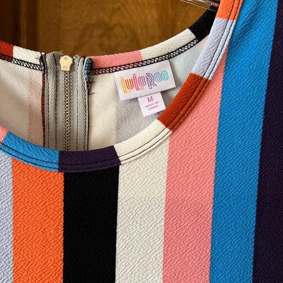 LULAROE Striped Amelia Dress Fit & Flare Short Sleeve Pockets Multicolor Women M - Picture 6 of 9